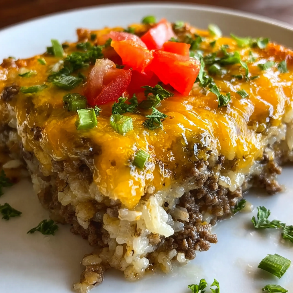 Creamy Cheesy Ground Beef Rice Casserole Delight