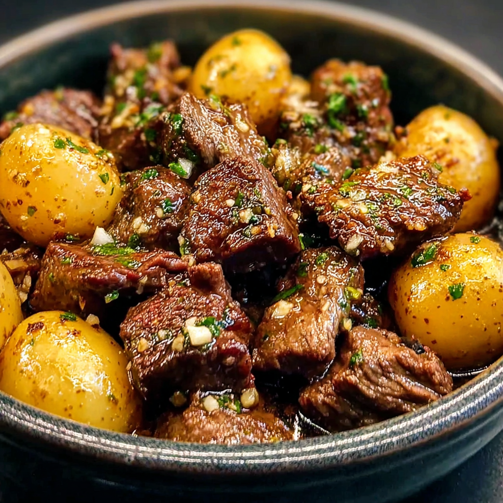 Crockpot Garlic Butter Beef Bites with Potatoes Recipe