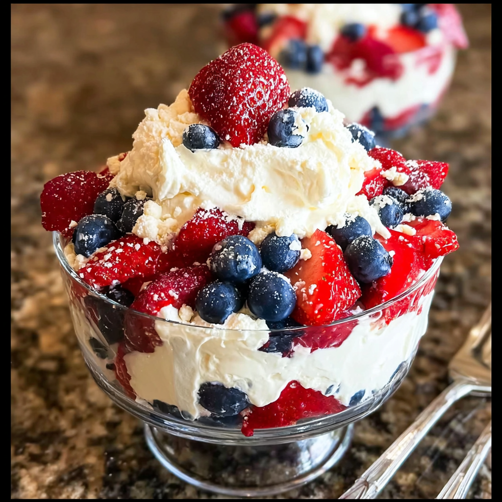 Delightfully Delicious Red, White, and Blue Cheesecake Salad