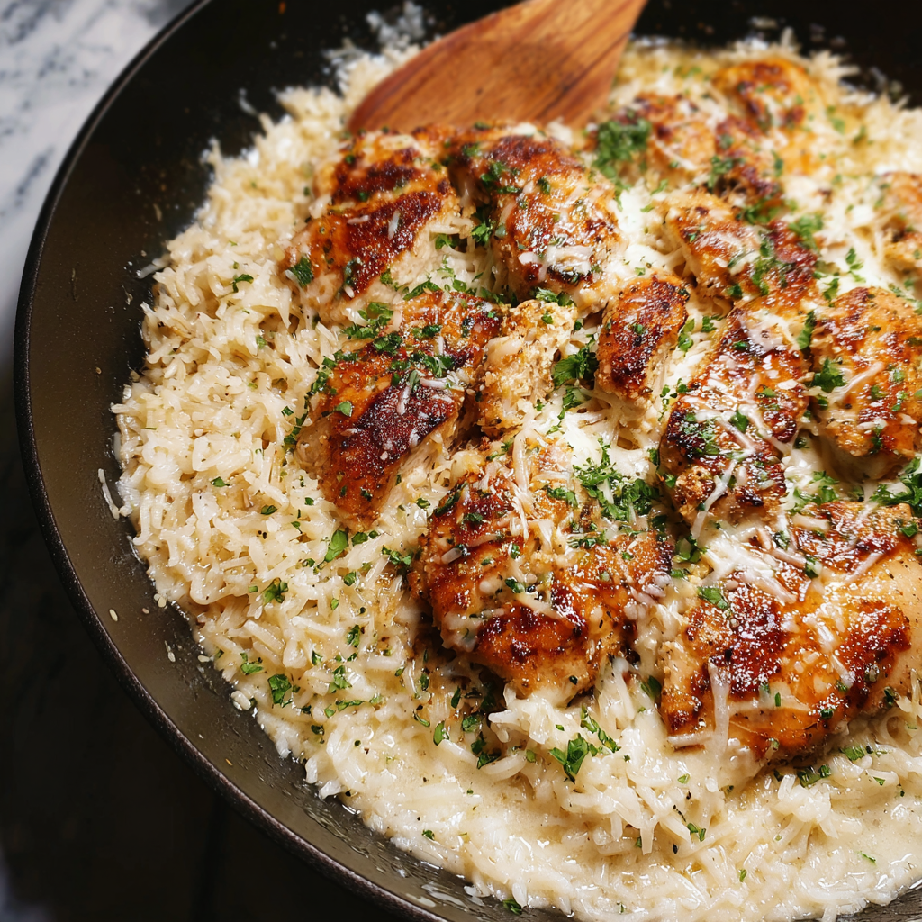 Flavorful One Pan Garlic Parmesan Chicken with Rice