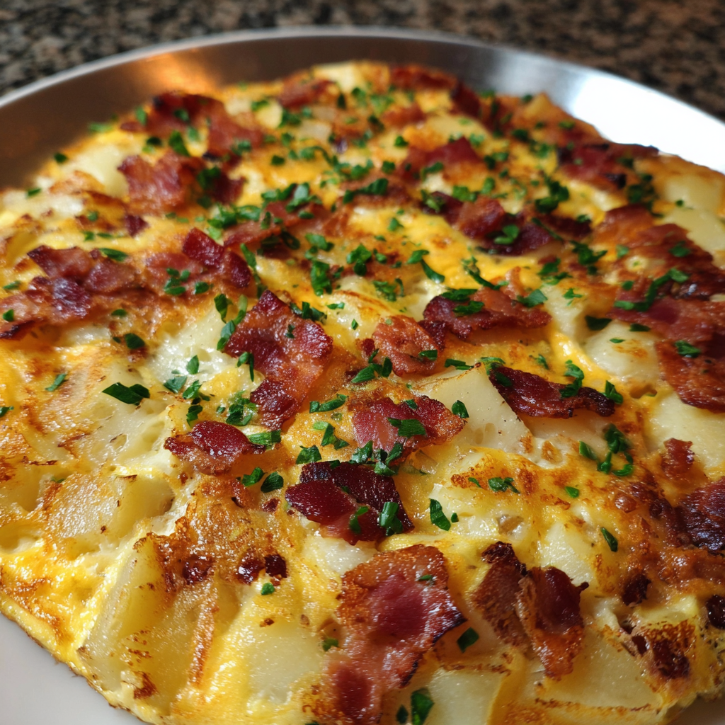 Indulgent Cheesy Bacon Potato Frittata Recipe