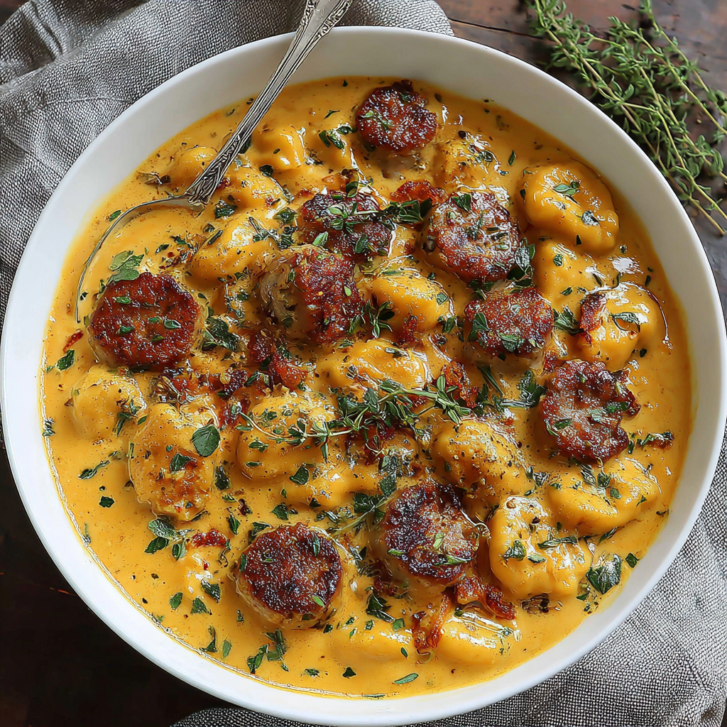 Creamy Butternut Squash Gnocchi with Sausage Delight