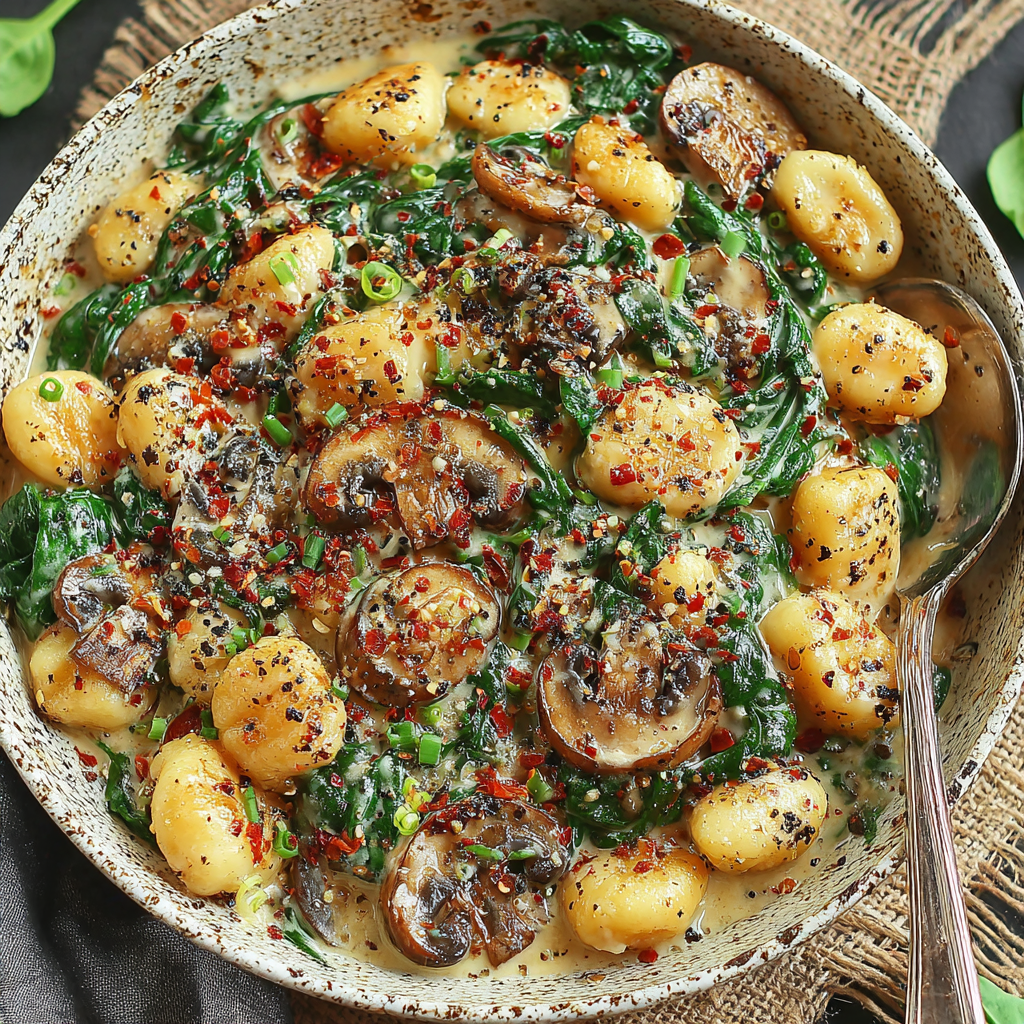 Creamy Spinach and Mushroom Gnocchi Delight