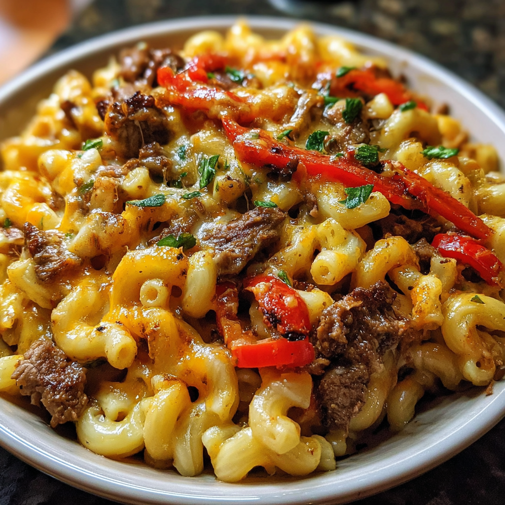 High-Protein Philly Cheesesteak Mac Dish