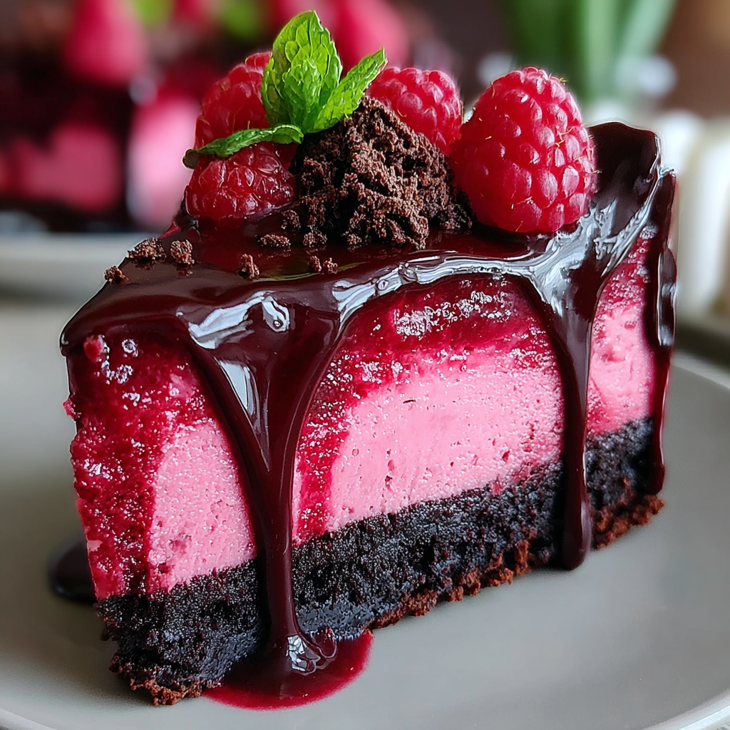 Indulge in Decadent Dark Chocolate Raspberry Cheesecake