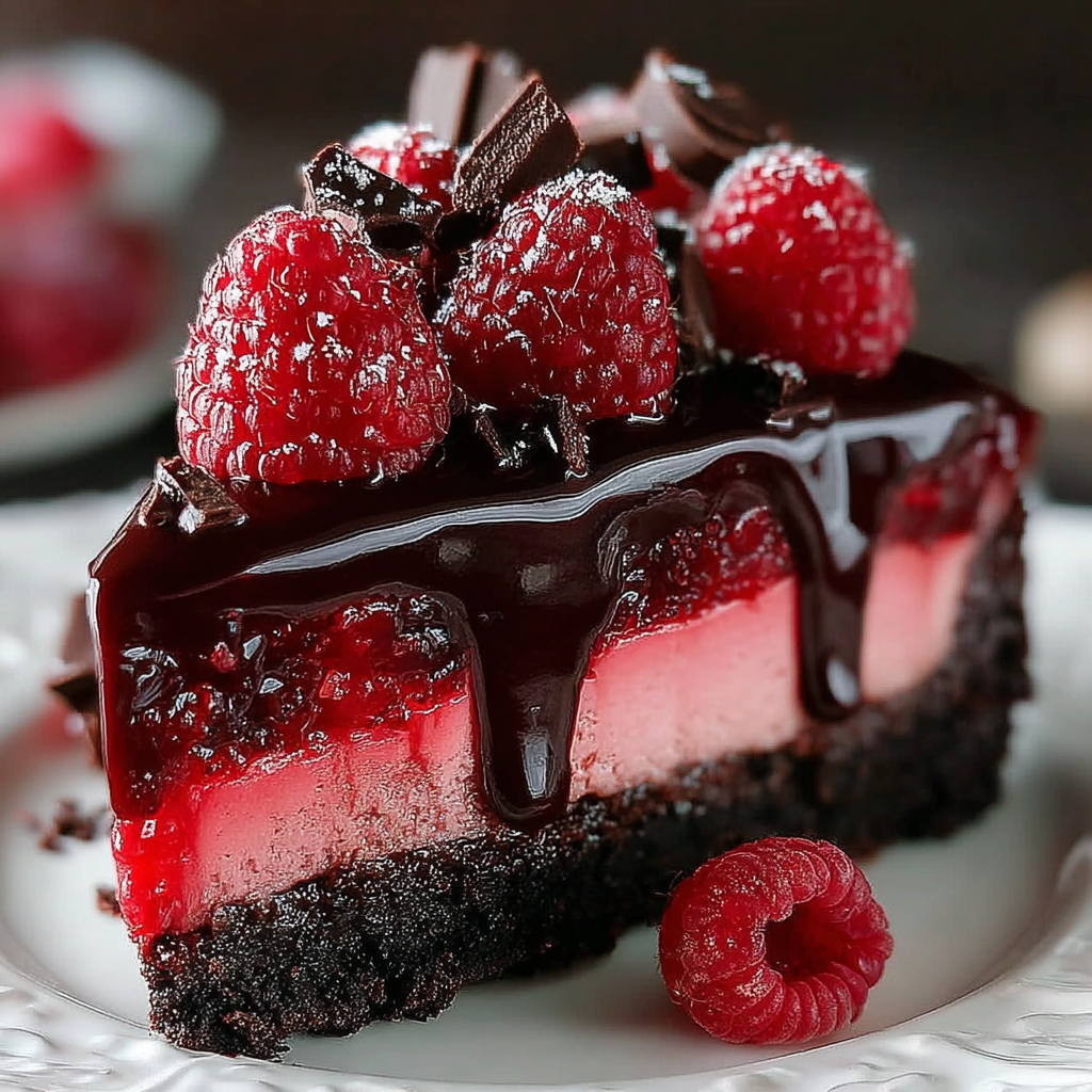 Indulgent Dark Chocolate Raspberry Cheesecake