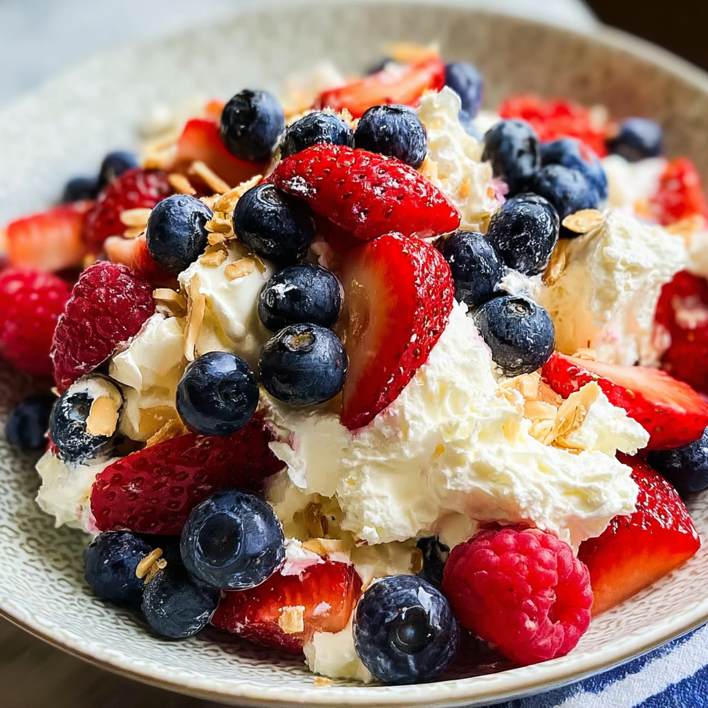 Red, White, and Blue Cheesecake Salad Recipe Delight!