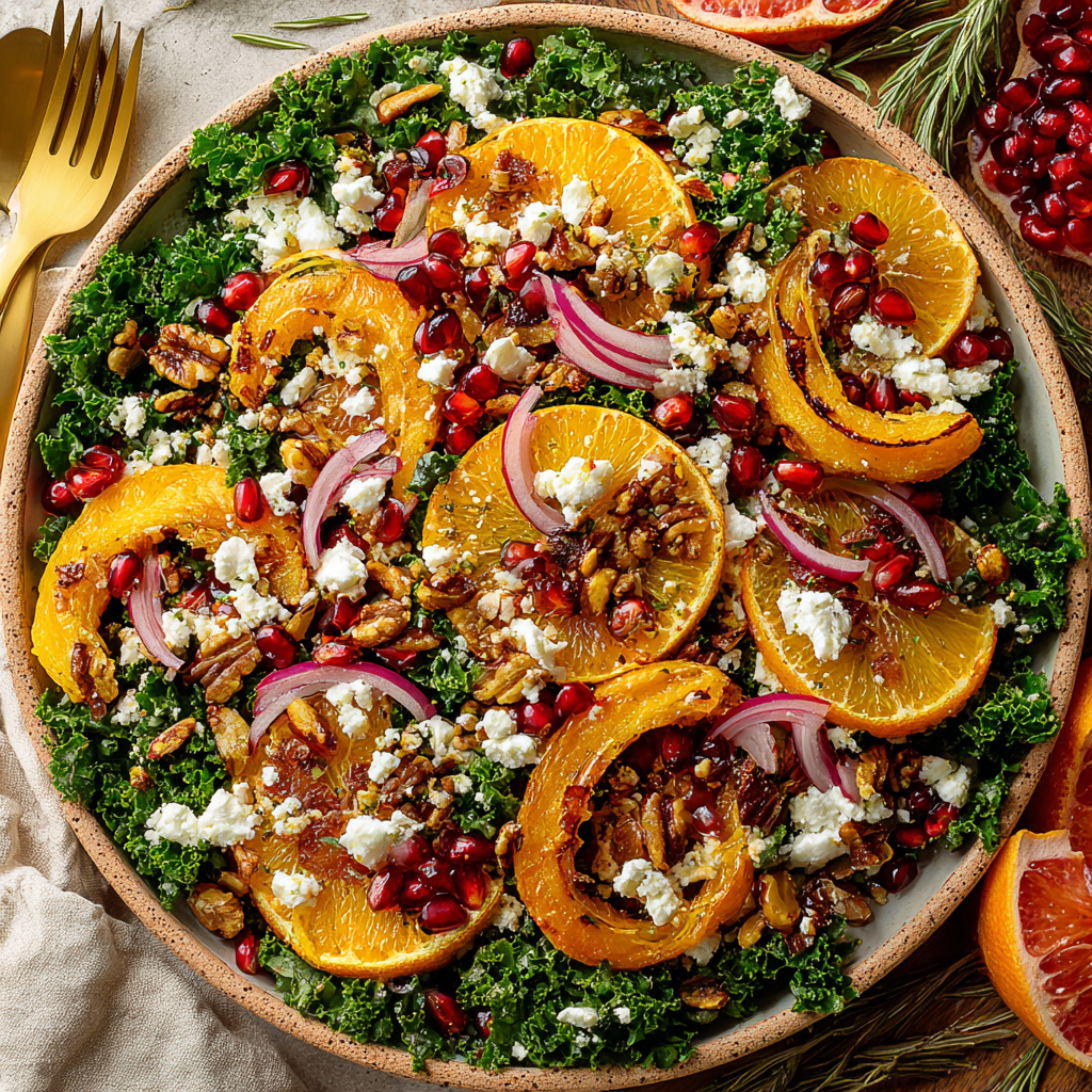Roasted Orange Fall Harvest Kale Salad Recipe