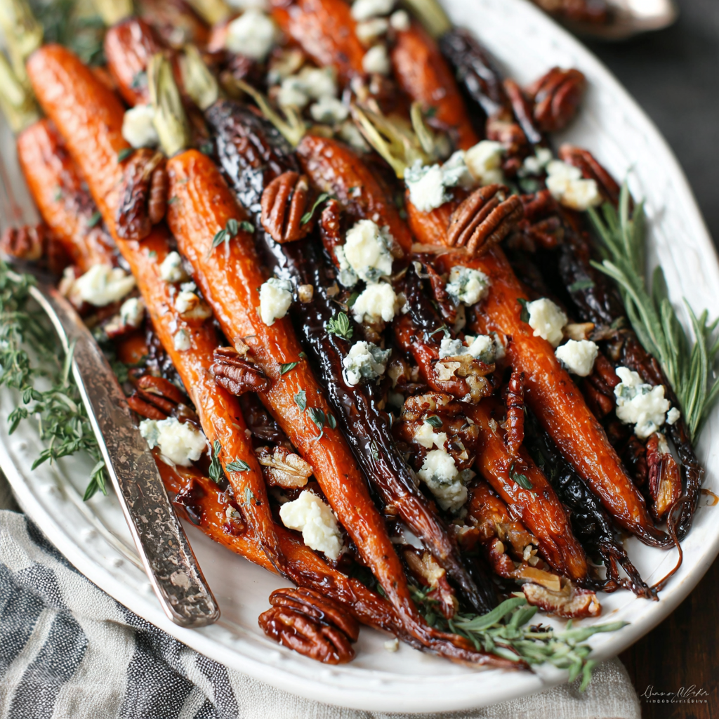 Savory Roasted Carrots with Candied Pecans and Goat Cheese