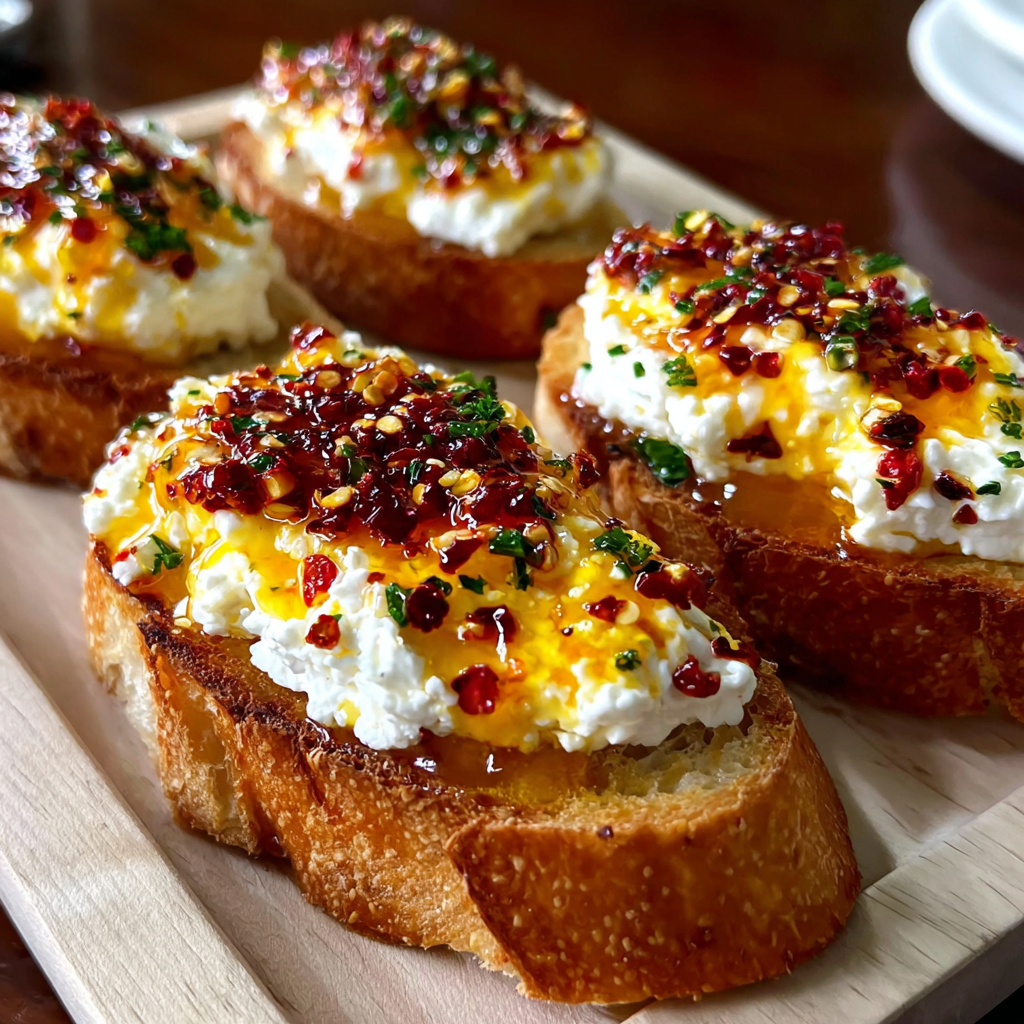 Spicy Whipped Feta Crostini with Hot Honey Magic