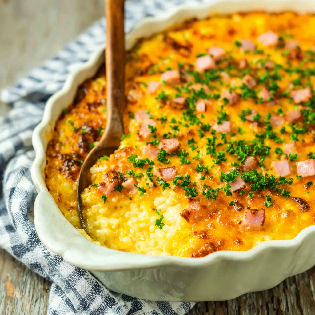 Comforting Cheesy Rice and Ham Casserole Recipe