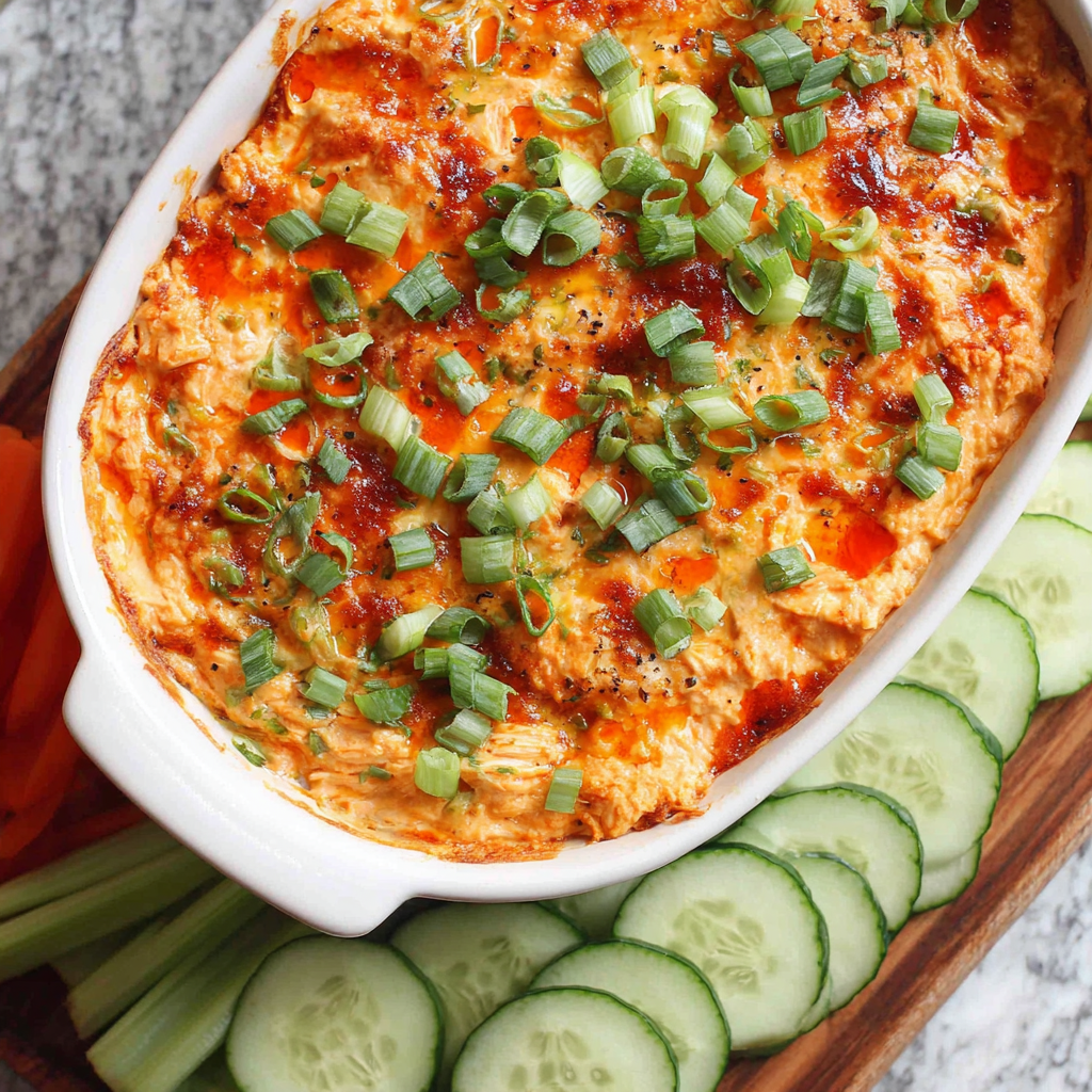 Creamy Buffalo Chicken Baked Hummus Dip Recipe