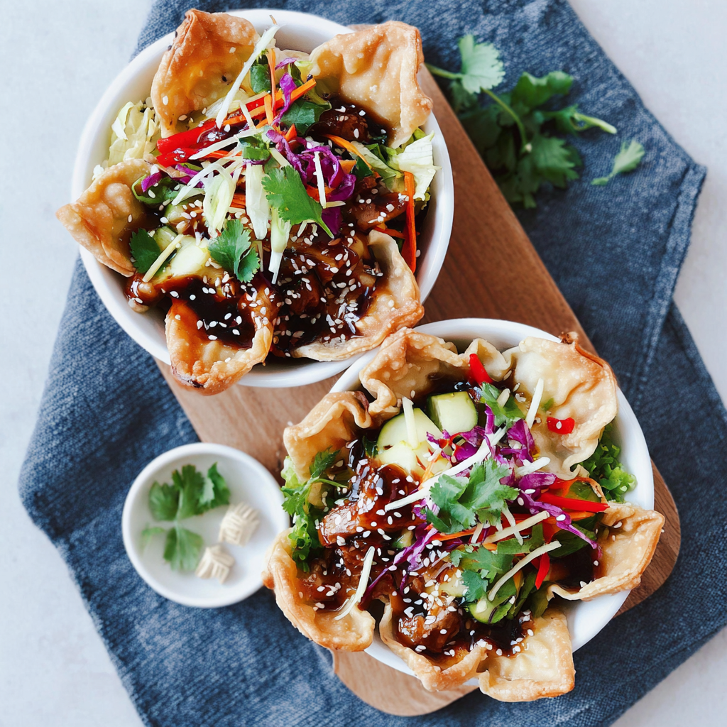 Delicious Teriyaki Chicken Wonton Taco Bowls
