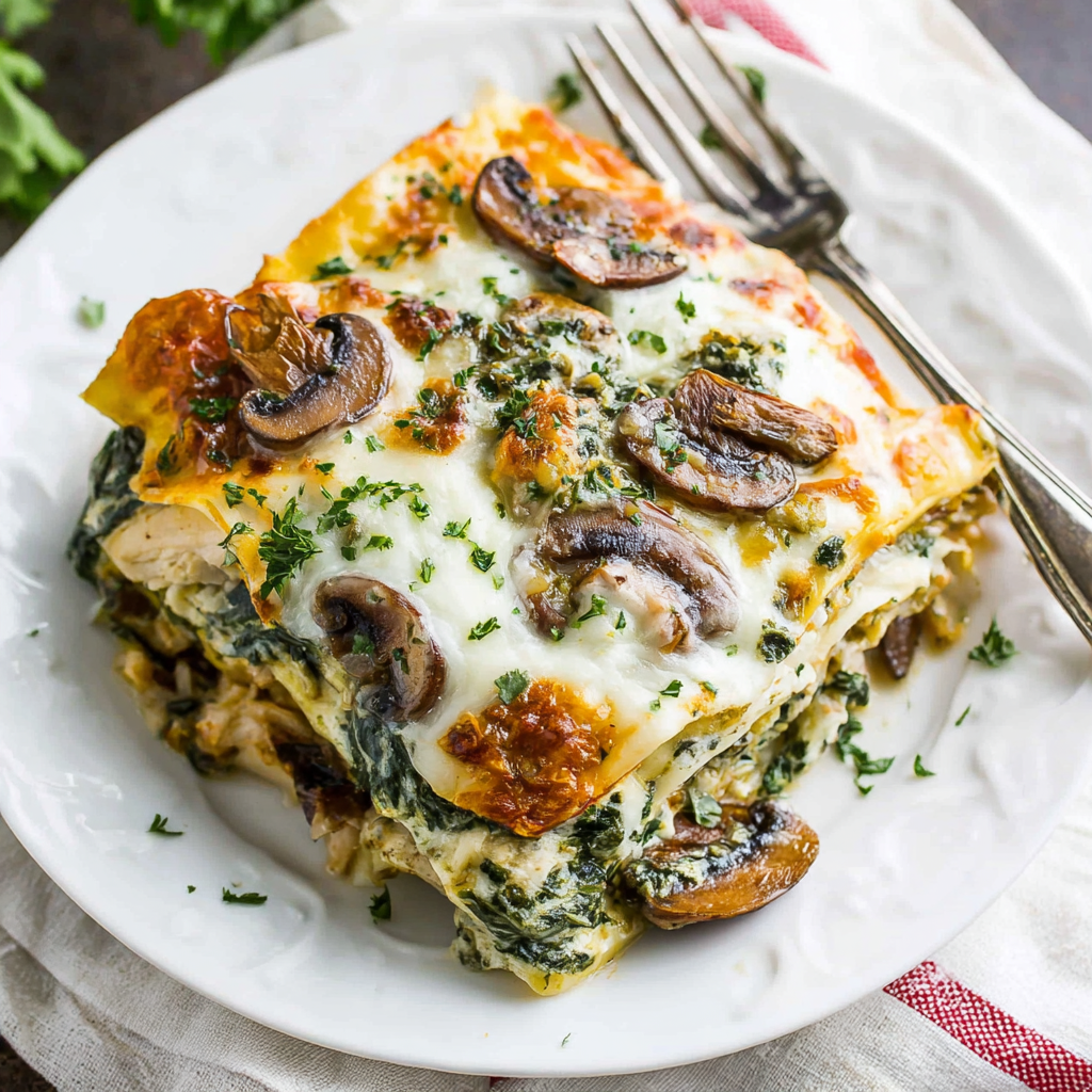 Savory Chicken Mushroom and Spinach Lasagna Recipe