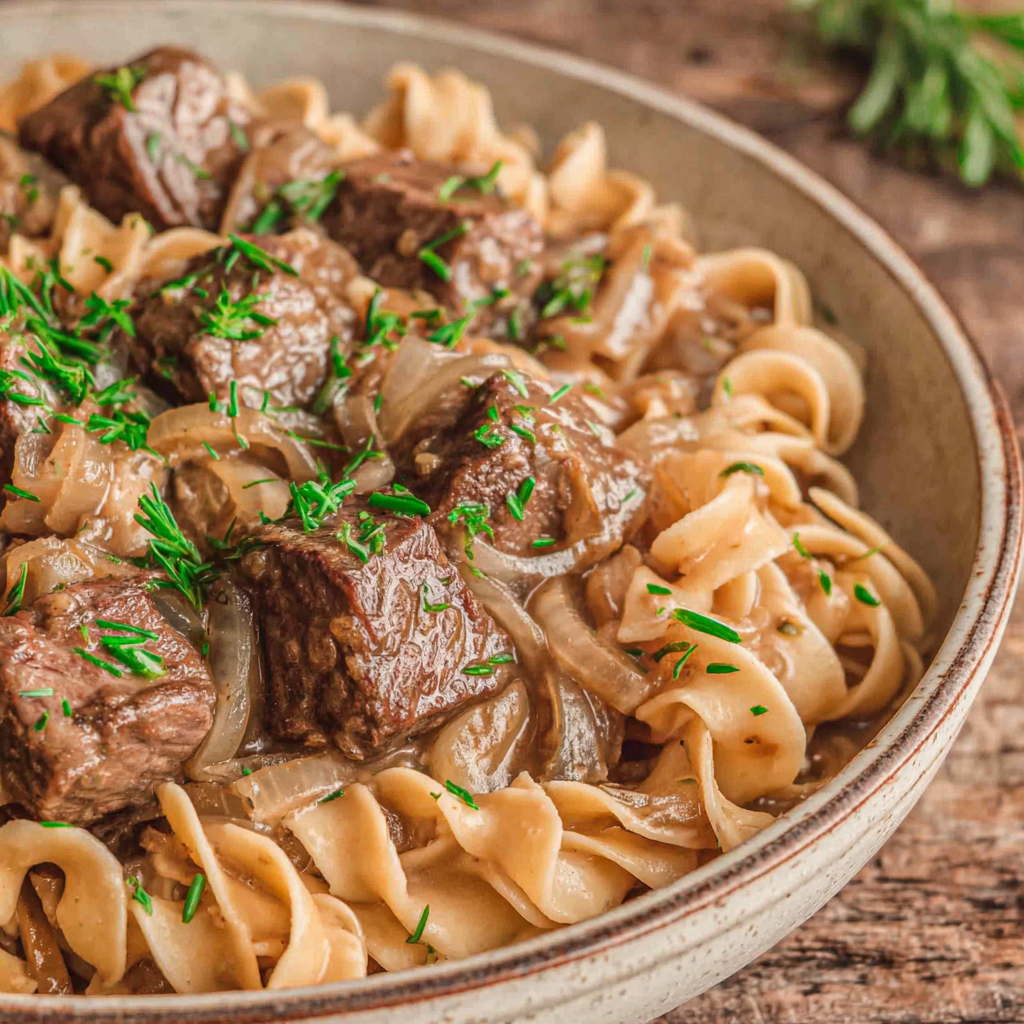 Savory French Onion Beef and Noodles Dish