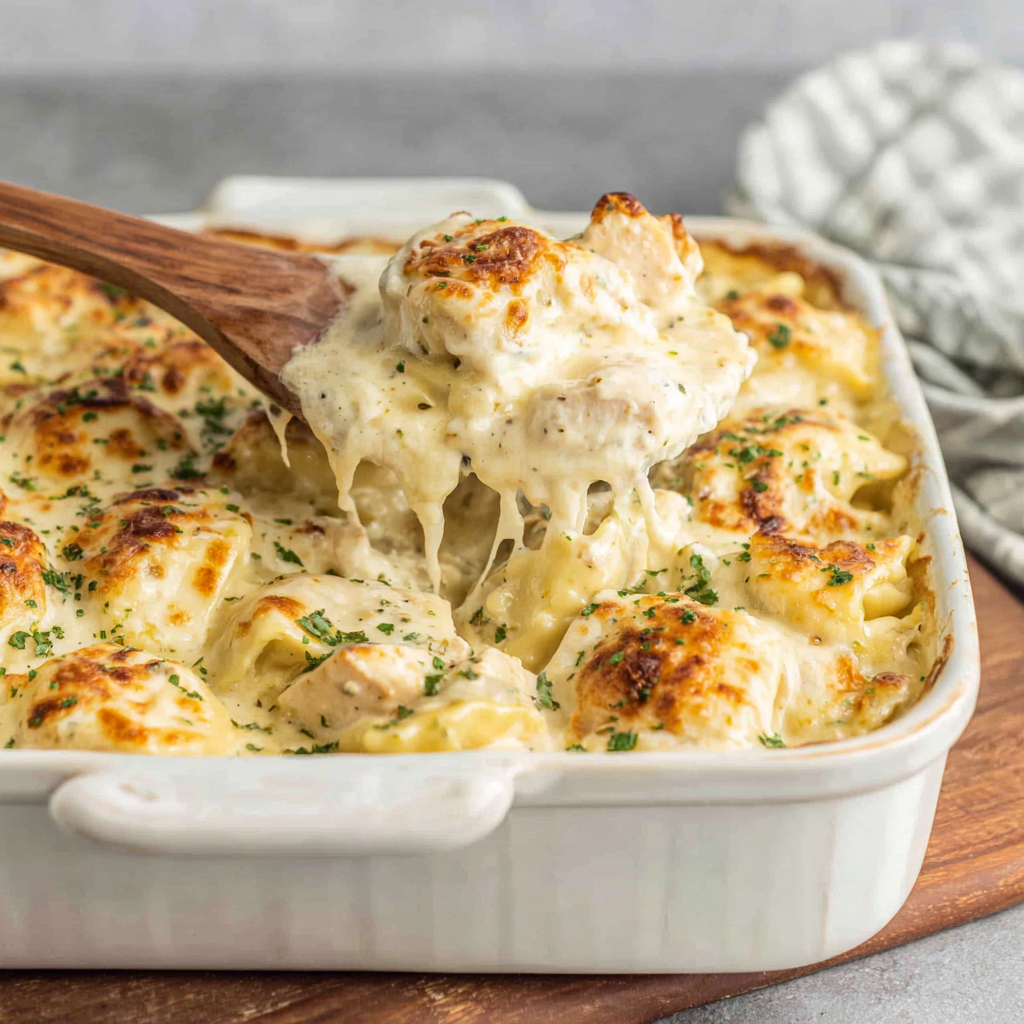 Creamy Chicken Alfredo Baked Ravioli Recipe