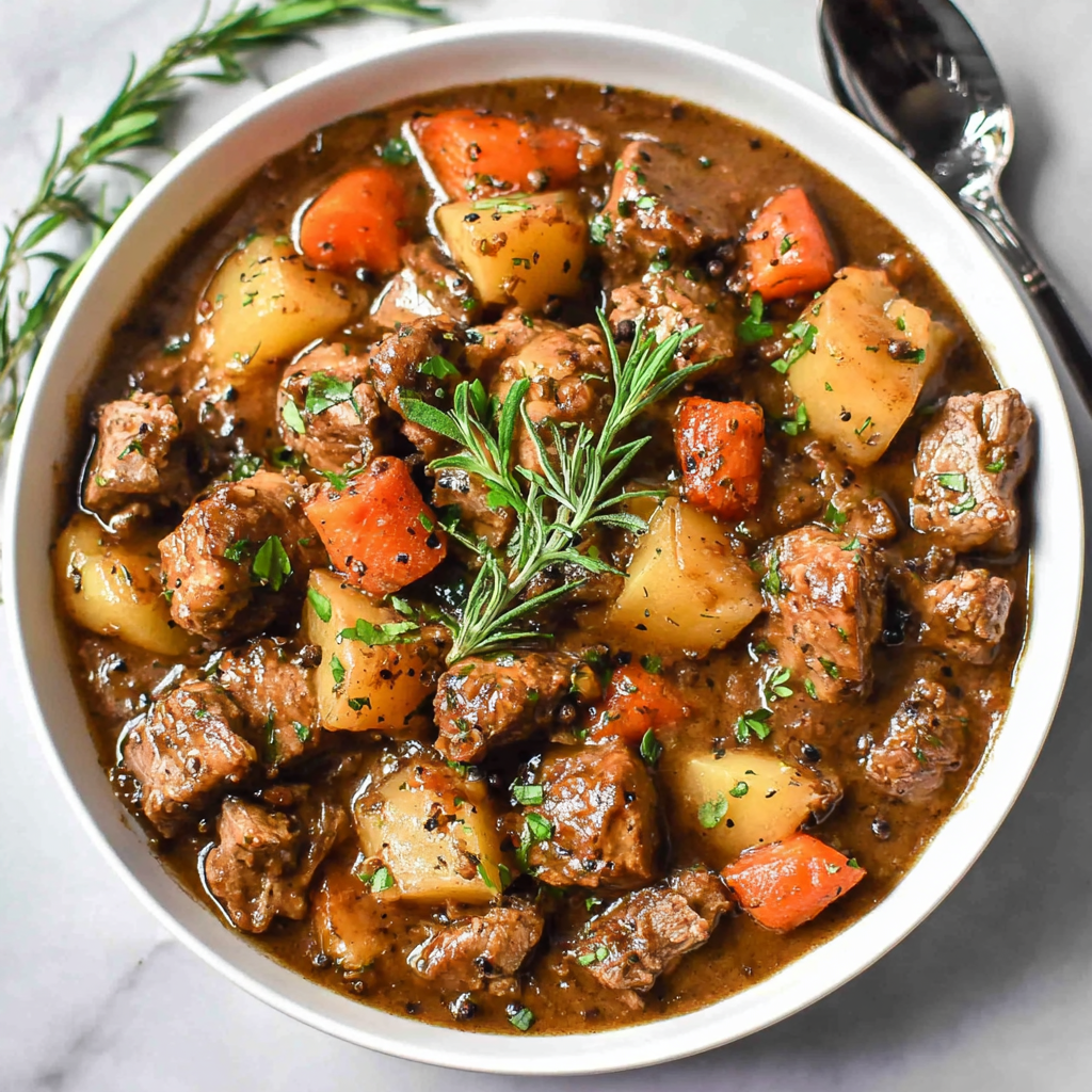Hearty Irish Pork Stew with Stout and Caraway Seeds