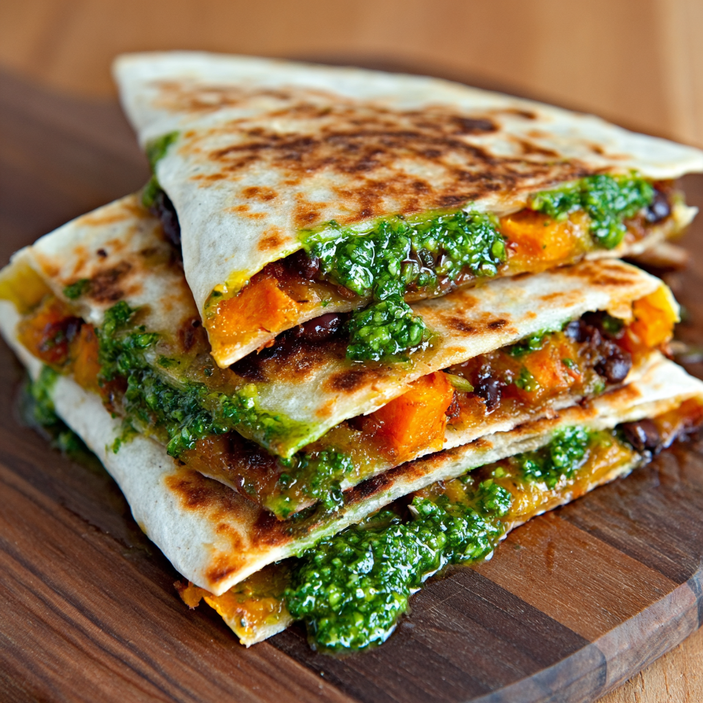 Savory Quesadillas with Sweet Potatoes and Pesto