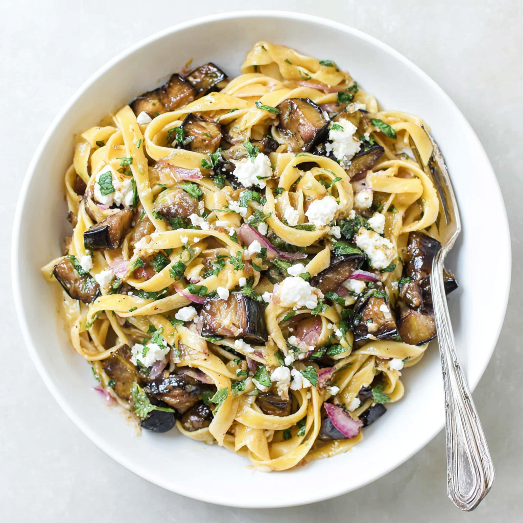 Pasta Delights: Eggplant, Feta, and Mint Harmony