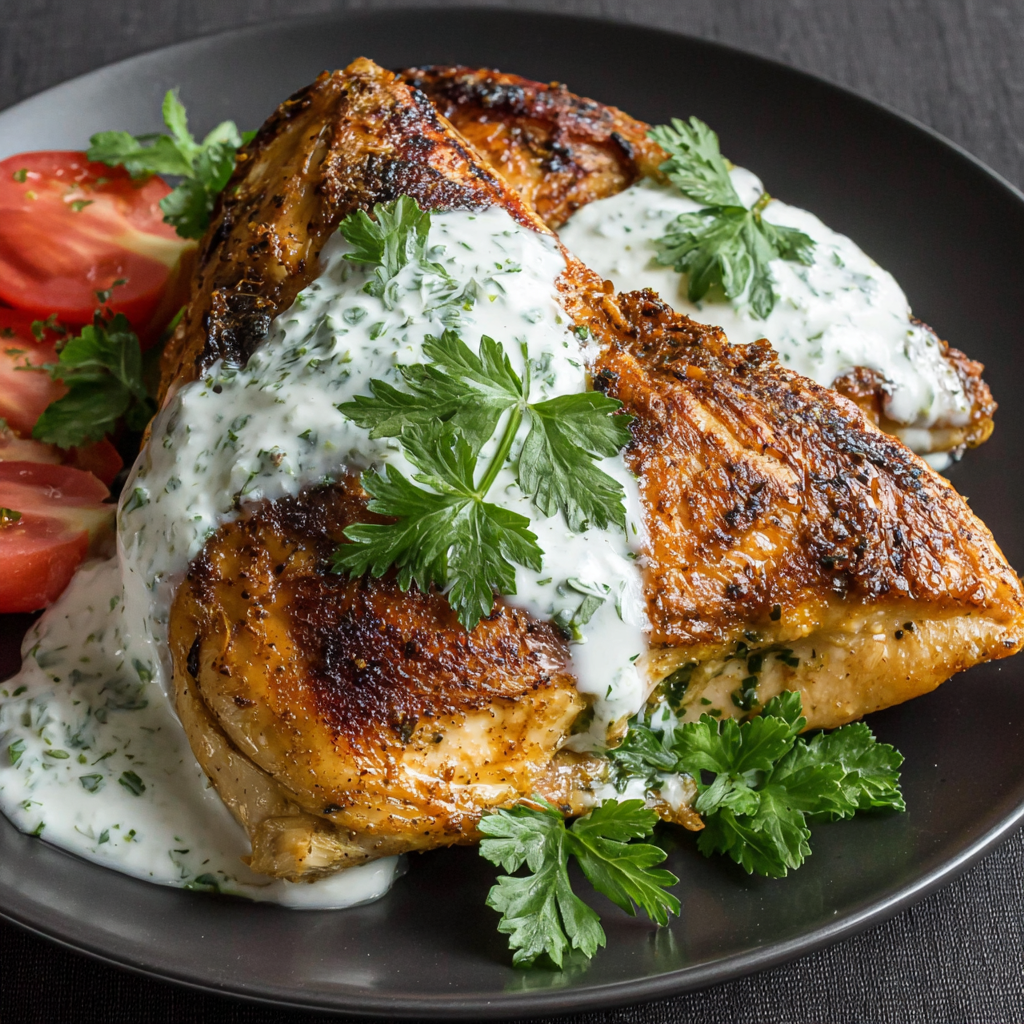 Savory Baked Chicken with a Tangy Yogurt Sauce