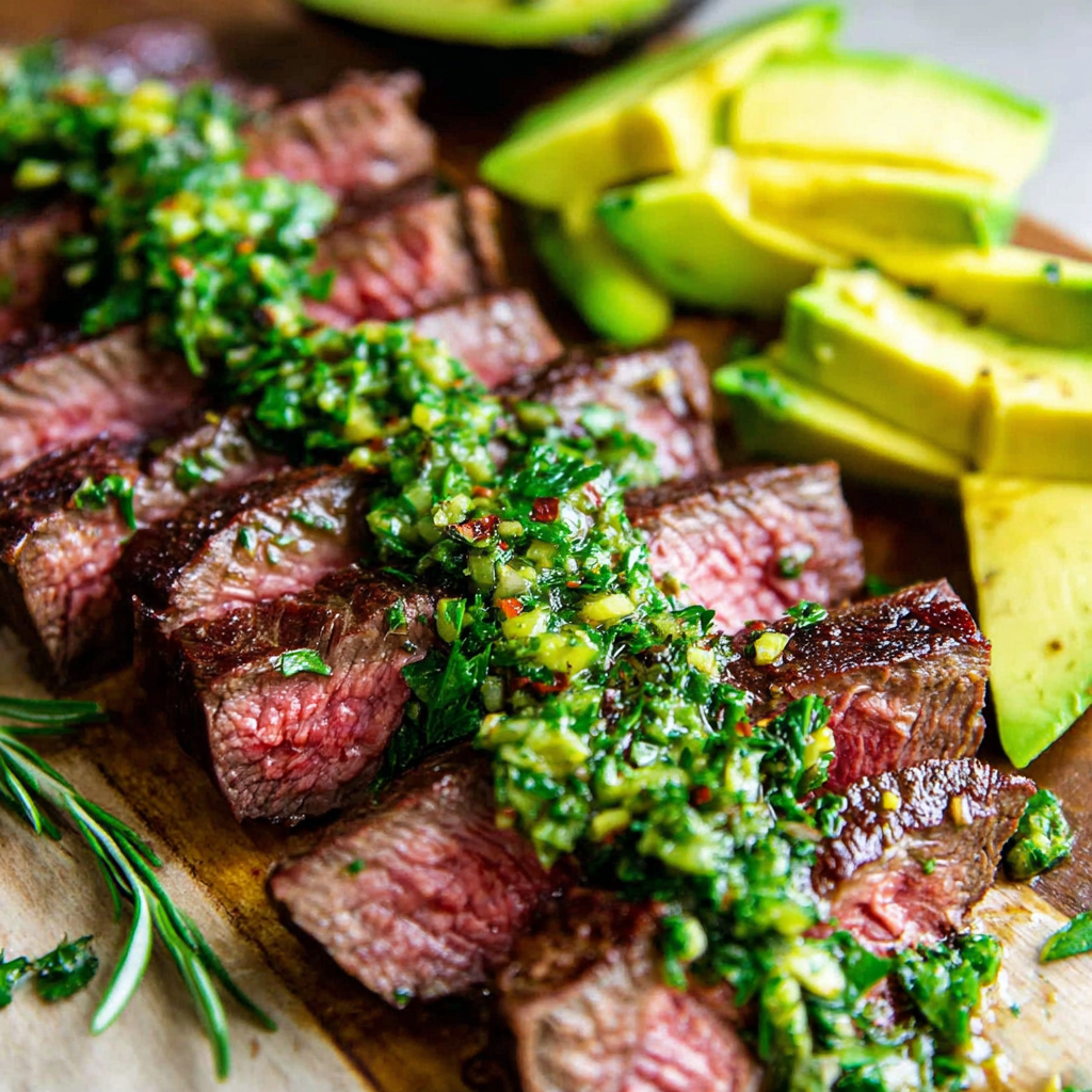Savory Skirt Steak with Avocado Chimichurri Sauce
