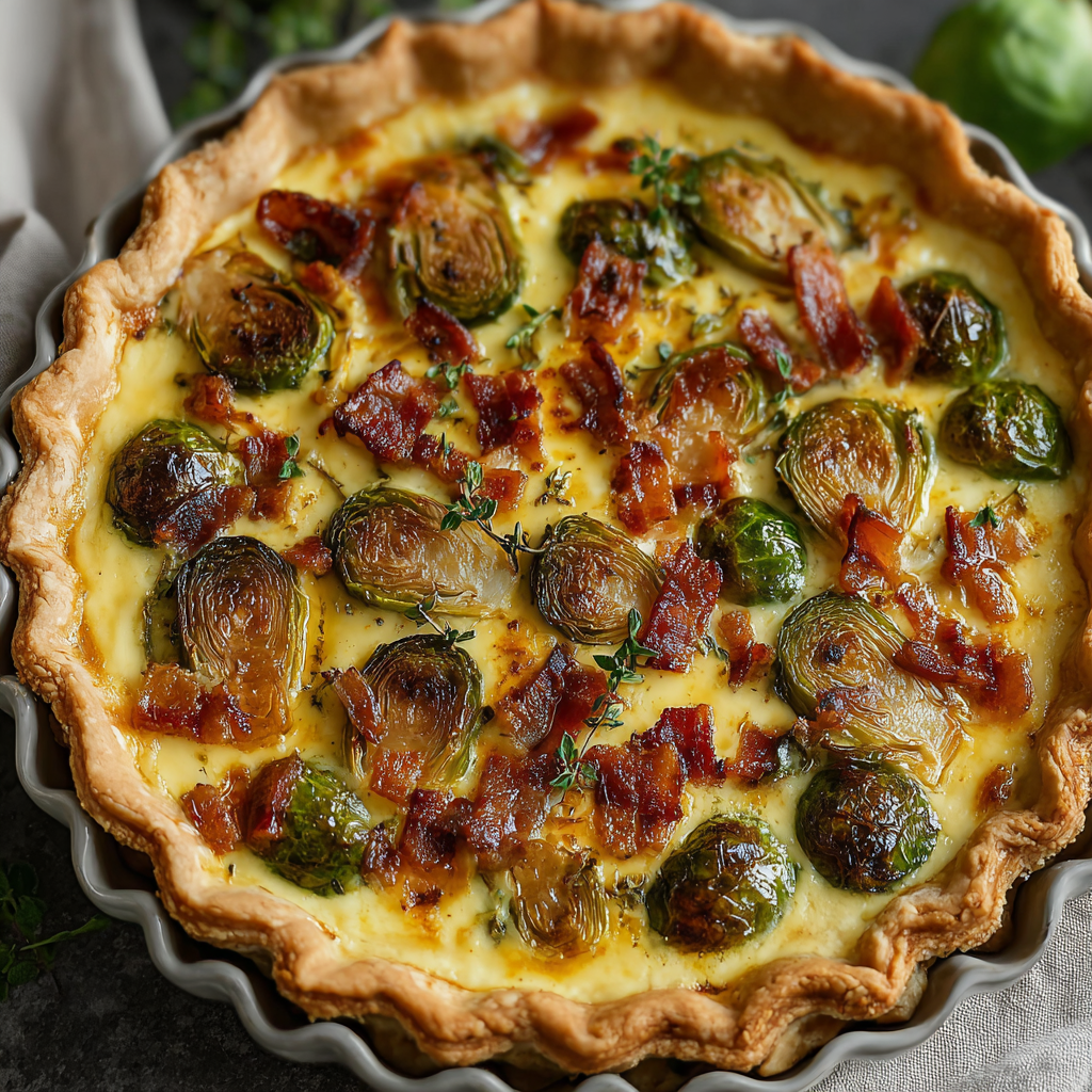 Brussels Sprouts and Bacon Quiche with Roasted Flavor