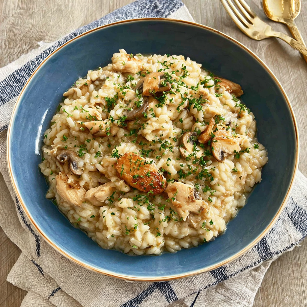 Delicious Pressure-Cooker Risotto with Chicken and Mushrooms