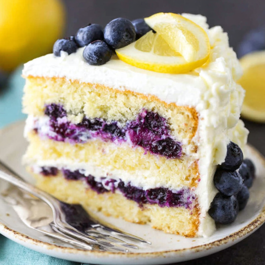 Lemon Blueberry Cake with Mascarpone Frosting and Curd