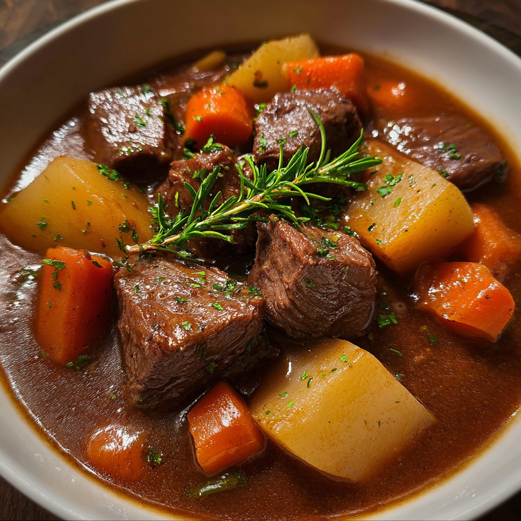 Savoring Beef Stew with Root Vegetables at Home