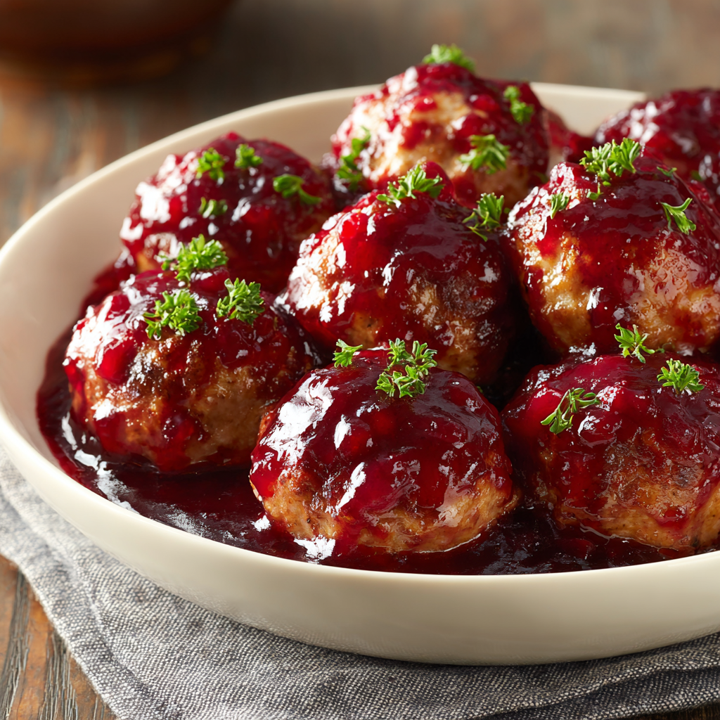 Savory and Sweet Cranberry-Glazed Turkey Meatballs